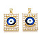 Brass Micro Pave Clear Cubic Zirconia Pendants for Women, Rectangle with Eye, with Resin, Real 18K Gold Plated, Medium Blue, 26~27x20x7~8mm, Hole: 3.5~4x5mm