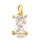 925 Sterling Silver Pave Clear Cubic Zirconia Charms, Rectangle, with Jump Ring, Golden, Clear, 9.5x6.5x4mm