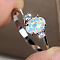 Alloy Finger Rings, with Brass Micro Pave Cubic Zirconia and Opal Finding, Oval, US Size 7(17.3mm)