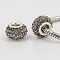 Grade A Rhinestone European Beads, Large Hole Beads, Resin, with Silver Color Plated Brass Core, Rondelle, Black Diamond, 15x10mm, Hole: 5mm