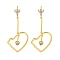 Rack Plating Heart Brass Micro Pave Clear Cubic Zirconia Earrings, Cadmium Free & Lead Free, Long-Lasting Plated, Real 18K Gold Plated, 50x24mm