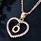 Heart Brass Micro Pave Clear Cubic Zirconia Pendant Necklaces, Rose Gold, Letter O, 17.72 inch(45cm)