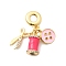 Brass Micro Pave Clear Cubic Zirconia European Dangle Charms, with Hot Pink Enamel, Large Hole Pendants, Scissor & Spool & Button, Real 18K Gold Plated, 30.5mm, Hole: 4.5mm