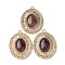 Natural Amethyst Oval Pendants, 304 Stainless Steel Crystal Rhinestone Charms, Real 14K Gold Plated, 38x29.5x9mm, Hole: 2.2mm