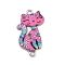 Alloy Enamel Connector Charms, Cat with Flower Pattern, Hot Pink, 28.5x15x1.5mm, Hole: 1.5mm
