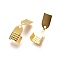 Iron Folding Crimp Ends, Fold Over Crimp Cord Ends, Golden, 10x5x4mm, Hole: 1.4mm; about 2000pcs/bag