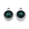 K5 Glass Pendants, Flat Round, Faceted, with Alloy Findings, Platinum, Teal, 17~17.7x14x5.2~6mm, Hole: 2mm