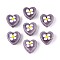 Handmade Lampwork Beads, Hand Drawn Beads, Heart with Flower, Medium Purple, 15~16x16~17x8~10mm, Hole: 1.2~1.6mm