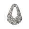 304 Stainless Steel Pendants, Textured, Teardrop Charms, Antique Silver, 34x22x1~2mm, Hole: 1.6~1.8mm