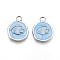 304 Stainless Steel Pendants, with Enamel, Flat Round with Fish Charms, Stainless Steel Color, Light Sky Blue, 16.5x13x2mm, Hole: 2.5mm