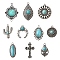 20Pcs 10 Styles Tibetan Style Alloy Pendants, with Resin Imitation Turquoise Beads, Mixed Shapes, Antique Silver, 18~37x13~30x3~6.5mm, Hole: 1.5~2mm, 2pcs/style