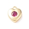 Brass Charms, with Glass, Heart Charm, Real 18K Gold Plated, Old Rose, 8x7x2.5mm, Hole: 1mm