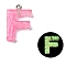 Luminous Resin Pendants, Glow in the Dark, with Platinum Plated Loop, Letter, Letter F, 23.5x16x5mm, Hole: 1.8mm