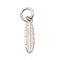 Brass Charms, Feather, Long-Lasting Plated, Rack Plating, with Jump Ring, Real Platinum Plated, 14.5x4x1.5mm, Hole: 3.2mm