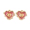304 Stainless Steel Rhinestone Pendants, with Enamel & ABS Plastic Pearl & Paillette, Heart Charms, Ion Plating(IP), Real 18K Gold Plated, Pale Violet Red, 16x17.5x4mm, Hole: 1.2mm