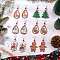 Christmas Printed Wood Dangle Earrings, with 304 Stainless Steel Earring Hooks and Glass Beads, Mixed Shapes, Platinum, Mixed Color, 86.5~90x31~41.5mm, 6pairs/set