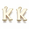 Brass Charms, Nickel Free, Letter, Real 18K Gold Plated, Letter.K, K: 13x10x1mm, Hole: 1.2mm