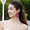 Glass Seed Beads & Plastic Flower Dangle Stud Earrings, Red, 70x41mm