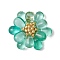 Teardrop Transparent Glass Pendants, Flower, with Glass Pearl Round Bead & Seed Beads & 304 Stainless Steel Open Jump Rings, Light Sea Green, 24x27x9mm, Hole: 2.5mm