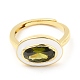 Rack Plating Brass Micro Pave Olive Drab Cubic Zirconia Oval Adjustable Rings RJEW-E064-21G-3