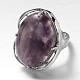 Adjustable Oval Brass Natural Amethyst Wide Band Rings RJEW-L062-03D-2