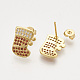 Ciondoli in ottone con zirconi cubici e orecchini a bottone e anelli regolabili set di gioielli SJEW-S043-08-5