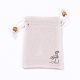 黄麻布製梱包袋ポーチ  巾着袋  木製のビーズで  アンティークホワイト  14.6~14.8x10.2~10.3cm ABAG-L006-B-03-1