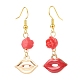 3 Pairs 3 Style Red Alloy Enamel Charms & Rose Beaded Dangle Earrings EJEW-JE05031-01-5