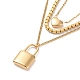 Crystal Rhinestone Heart & Word Love You Padlock Charms Triple Layer Necklace NJEW-C036-07G-3