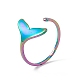 イオンプレーティング(ip) 201 ステンレススチール クジラの尾の形をした女性用オープンカフリング  虹色  usサイズ6 1/2(16.9mm) RJEW-C045-09M-1