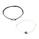 2 pièces 2 couleurs plates rondes avec ensemble de bracelets en cordon perlé coeur BJEW-JB07647-4