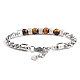 Natural Tiger Eye Beaded Bracelets with Titanium Steel Wheat Chains WG95907-01-2