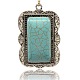 Antique Silver Plated Alloy Big Pendants with Synthetic Turquoise Rectangle Cabochons PALLOY-J234-01AS-1