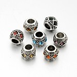 Antique Silver Plated Alloy Rhinestone European Beads, Large Hole Rondelle Beads, Mixed Color, 10x8mm, Hole: 5mm