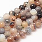 Natural Striped Agate/Banded Agate Bead Strands, Round, Dyed & Heated, Tan, 8mm, Hole: 1mm, about 47~48pcs/strand, 14.5 inch