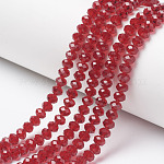 Chapelets de perles en verre, facette, rondelle, firebrick, 6x5mm, Trou: 1mm, Environ 85~88 pcs/chapelet, 16.1~16.5 pouce (41~42 cm)