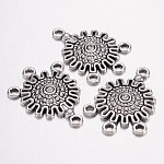 Tibetan Style Alloy Chandelier Components Links, Flat Round, Antique Silver, Lead Free and Cadmium Free, 27x18x3.5mm, Hole: 1.5mm
