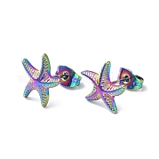 Ion Plating(IP) 304 Stainless Steel Starfish Stud Earrings for Women EJEW-I285-06MC