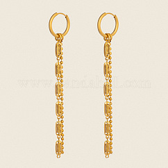 Pendientes de aro de acero inoxidable 304 con borla de cadena, real 18k chapado en oro, 90x16mm
