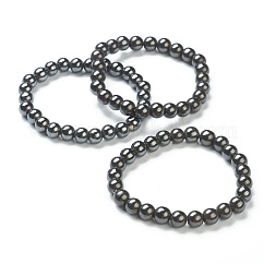 Braccialetti di stirata ematite perline sintetico non magnetici, tondo, perline: 8~8.5 mm, diametro interno: 2-1/8 pollice (5.5 cm)