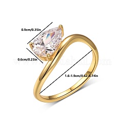 Bagues en laiton pavées d'un seul zircon cubique pour femmes, larme, véritable 18k plaqué or, 9x6mm, nous taille 6 (16.5 mm)