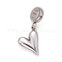Ciondoli pendenti europei in acciaio inossidabile 304 anti-ossidazione, Ciondoli di grandi dimensioni, cuore, colore acciaio inossidabile, 27mm, Foro: 5 mm, cuore: 16x12.5x3.5 mm