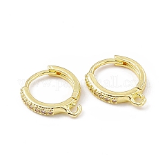 Créoles en laiton avec zircone cubique de micro pavé, avec boucles horizontales, sans cadmium et sans plomb, or, 13x12.5x2mm, Trou: 1.2mm, pin: 1 mm