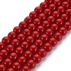 Filo di perline in vetro, giada imitato, tondo, rosso, 6mm, Foro: 1 mm, circa 65~68pcs/filo, 15.35~15.75 pollice (39~40 cm)