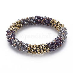 Pulsera elástica trenzada con perlas de vidrio de ganchillo, joyería hecha a mano nepel de mujer, vara de oro oscuro, diámetro interior: 1-5/8 pulgada (4.2 cm)