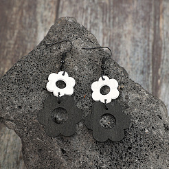 Boucles d'oreilles pendantes en alliage de bois et de fleurs&nbsp;FS-WGFCC0C-01