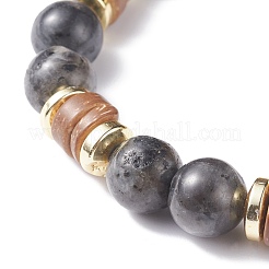 Braccialetto elasticizzato da donna con perline di cocco naturale e larvikite&nbsp;BJEW-JB07546-02