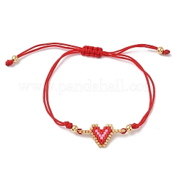 Braccialetti con maglie a forma di cuore con perline di vetro&nbsp;BJEW-MZ00217-05