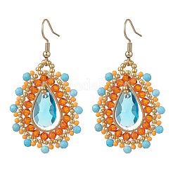 Boucles d'oreilles pendantes en perles de rocaille et verre tissé&nbsp;EJEW-MZ00682-02