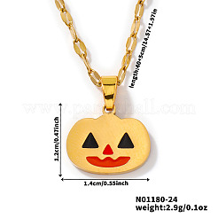 Colliers avec pendentif citrouille d'Halloween en acier inoxydable 304 émaillé et chaîne à dapper&nbsp;DY1462